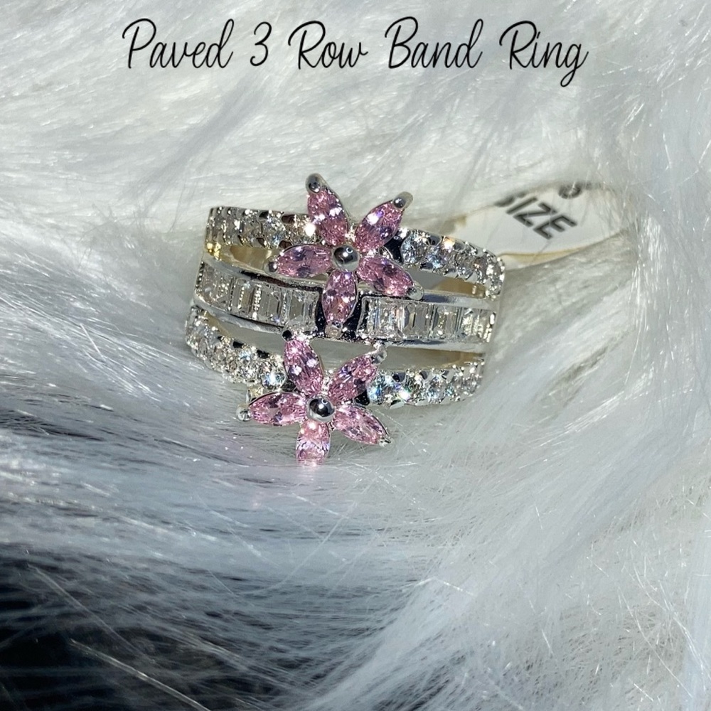 Sublime Micro Paved Pink Sapphire Triple Band Ring